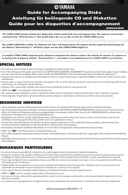 yamaha雅马哈A5000_A4000 Guide for Accompanying Disks